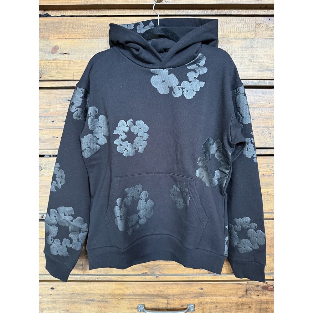Denim Tears Hoodie Men Mono Black Small Flower Print Streetwear Portugal NEW